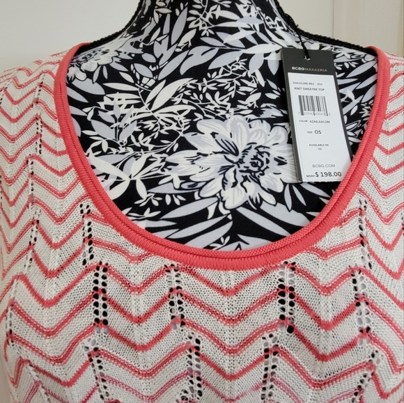 BCBG Maxazria Pink &White Knit Sweater Top Azaeleacom OS One Size fits m… - Picture 12 of 16